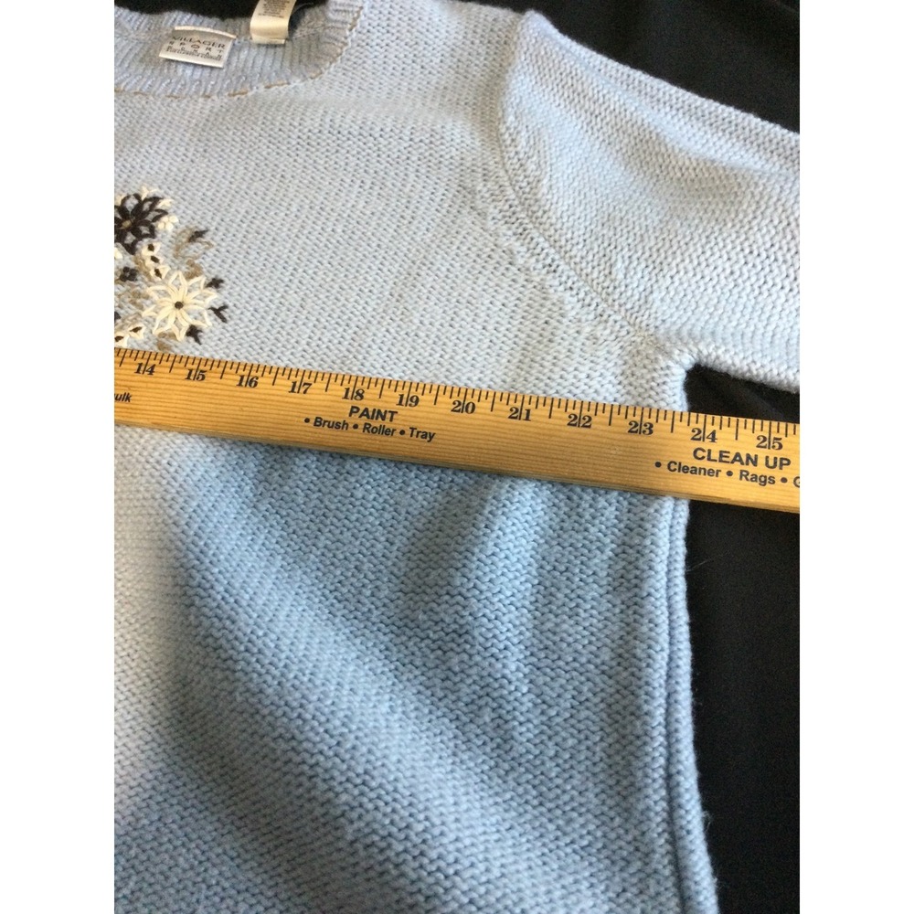 Villager Sport Embroidered Knit Sweater Blue Floral Accent Beads Womens - Picture 6 of 10